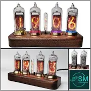 IN-14 Nixie Tube 4 Digit Clock Bluetooth Connectivity Walnut Base Brass Rings