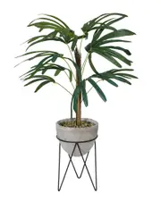 Flora Bunda 40in Switch Cane Palm in Cement Planter on Metal Stand