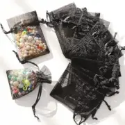 100pcs Organza Bags, 2x3inch Black Drawstring Jewelry Bags, Mini Mesh black