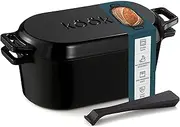 Kook Dutch Oven with Lid, Bread Loaf Pan, Enameled Cast Iron, Great for Baking Sourdough, Cooking and Roasting, Dishwasher Safe, Dual Handles, includes Lid Lever, 3.4 Qt, Black