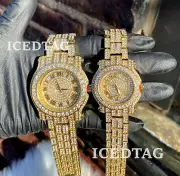 BLING-ED OUT GOLD PT COUPLES MATCHING ICED LUXURY LAB DIAMOND FASHION WATCH SET