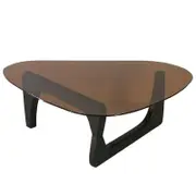 Catzon Triangle Glass Coffee Table with Solid Wood Base for Living Room-Tea A