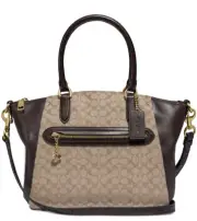New COACH Signature Jacquard Elise Satchel bag stone oak gold coated cotton tote