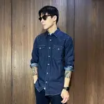 美國百分百【全新真品】LEVI'S 牛仔襯衫 長袖 貼袋 素面 男款 休閒 上衣 深藍 S號 CJ40