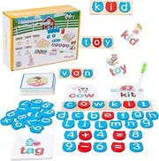109-Piece CVC Word & Math Learning Set – Double-Sided Letter Sorting Blocks, Phonics Writing Activities & Sight Words Flashcards for Early Literacy (Ages 3-6)