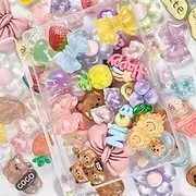 50 Pcs Slime Charms Resin Ornament Bulk Cute Set Mixed Styles Flowers Bow Ice Cream Animal Alphabet Cards Flatback Charms for Scrapbooking(Color 009)