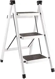 3 Steps Ladder,Household Ladder Folding Ladder Step Folding Non Slip Waterproof Rustproof Household Handling Equipment for Adults Multi Use for Home and Kitchen (White)