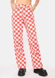 [The Ragged Priest] Red Rook Checkered Jeans