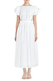 English Factory Cutout Puff Sleeve Maxi Sundress in White at Nordstrom, Size Medium