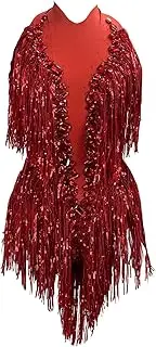 [Yoyomomozi] Fashion Pearl Sequin Fringes Sexy Tassel Bodysuit Women Pole Latin Dance Costume Stage Dancer Ds Performance Show