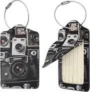 [STVYUKL] Retro Cool Camera Collection Luggage Tags 4 Pcs for Suitcase Waterproof Leather Suitcase Tags Privacy Cover Name Id Label and Metal Loop Baggage Tags for Women Men Travel