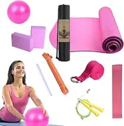Yoga Set for Beginners, Exercise Mat with Yoga Ball, Includes Resistance Band, Stretch Band, Exercise Equipment for Pilates and Fitness
