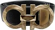 [Salvatore Ferragamo] Adjustable Reversable Gancini Print/Pebbled Leather Gancini Buckle Belt (110IT)