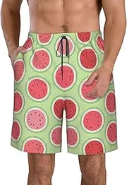 [OAROK] Watermelon Green Men's Casual Beach Shorts Quick Drying Shorts Men's Stretch Swim Trunks Daily Wear Style, White, Medium