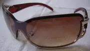 Wrap Shield Sunglasses Silver Frame Brown Lens Gradient Womens Mens Shades New
