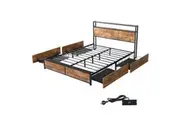 Levede Double Bed Frame Industrial RGB LED USB Charging