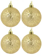 Gold Metallic Sequins & Glitter Coated Christmas Baubles - 4 x 80mm