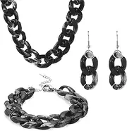 [LPYO] 3Pcs/Set Acrylic Chunky Statement Necklace for Women Girls Fashion Punk Retro Cuban Link Bracelet Paperclip Oval Choker Necklaces Multicolor 70S 80S 90S Dangle Earrings Hip Hop Punk Choker paper