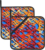 Coloured Twill Lattice Potholders BBQ Pot Holders for Heat Resistant Potholder, Hot Pads,Cooking Baking(2-Pack)