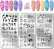 PH PandaHall 3pcs Ocean Life Nail Art Templates, Seaside Marine Life Nail Stamping Plate Beach Sea Shell Art Stencils Stainless Steel Image Plates for Women Summer Nail Design Print Manicure Salon