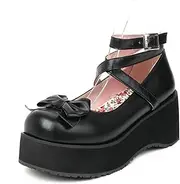 [FEBSDHSMI] Mary Janes Women's Shoes Platform Dress Chunky Low Heel Round Toe Ankle Strap Pumps, Black, 38 EU