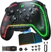 BIGBIG WON Wireless Controller, Rainbow 2 Pro RGB PC Controller Motion Aiming, Hall Effect Trigger, ALPS Joystick, 3.5mm Audio, Gamepads APP for Android/iOS/PC Windows10&11/Switch with Charging Dock