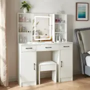 LED Bedroom Dressing Table With Mirror Stool Set Girl Makeup Vanity Desk White