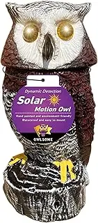 Owlsome Solar Red Owl with Flashing Eyes, Rotating Head, Hooting, Motion Detector and Silent Mode, Plastic Owl Garden Sculpture, Garden Decoration