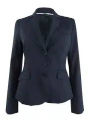 Anne Klein Women's Striped Three-Buttons Jacket (4, Ink Multi)