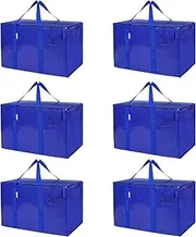 [LIWEGHT] 6 Pack Moving Bags, Large Storage Bins With Lids and Handles, Space Saver Collapsible Packing Boxes (Blue)