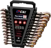 12 pcs 180° Metric Flex-Head Ratcheting Wrench Set 8-19 mm | Ratchet Combination