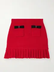 [Self-Portrait] Self-Portrait - Embellished Pleated Metallic Tweed Mini Skirt - Red - x small x small Red