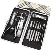 Manicure Set-12 in 1 Stainless Steel Nail Care Set Grooming Tool Thick Nail Scissors Toiletries with Cuticle Trimmer for Adult (Color : Beige)