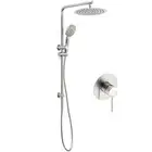 Round Brushed Nickel 12" Rain Shower Head Set Handheld Sliding Rail Mixer Tap