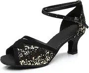[FARZAH] Practice Ballroom Dance Shoes Dance Heel Women Latin Dance Shoe Standard Modern Tango Ballroom Salsa Party Ankle Strap Heel(C,6)