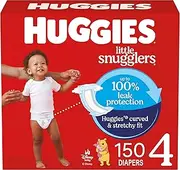 [HUGGIES] Size 4 Diapers, Little Snugglers Baby Diapers, Size 4 (22-37 lbs), 150 Count (6 Packs of 25), Packaging May Vary