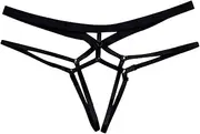 [FARZAH] 3Pcs Sexy Women Bandage Bra Hollow Thong Panties Lingerie T Back Transparent Lingerie Ladies Open Crotch Toy Panties Underwear Gift (Color : Black Panties, Size : X-Large)