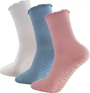 [Himozoo] 3 Pairs Yoga Grip Socks for Women, Non-Slip Pilates Socks, 100% Cotton, Calf Length Grip Socks for Ballet, Fitness, Barefoot Workout in the Gym