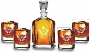 Scotch Decanter Set with 4 Whiskey Glasses - Wedding Groomsmen Gift - Christmas