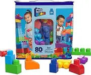 Mega Brands BLOKS First Builders Toddler Blocks Toys Set, Big Building Bag with 80 Pieces and Storage, Blue, Ages 1+ Years