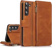 [GoshukunTech] for Samsung Galaxy S22 Plus 5G Case,for Galaxy S22 Plus 5G Wallet Case[ 8 Card Slots & 1 Zipper Coin Purse] Leather Wallet Flip Cover with Wrist Starp-Brown