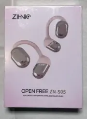 ZIHNIC Open-Ear Wireless Bluetooth Headphones with Mic, Comfortable Ear Pink
