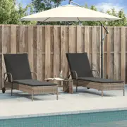 vidaXL Sun Loungers with Cushions 2 pcs Grey Poly Rattan