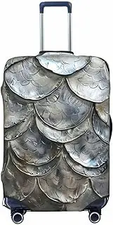 [CADREWY] Silver fish scale Print Travel Suitcase Cover Luggage Protector with Elastic Anti Scratch for Carry On, Black, Large