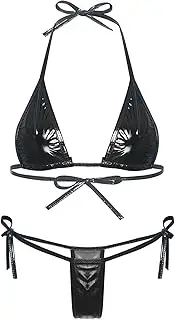 Choomomo Women's Extreme Micro Bikini Shiny Metallic Halter Bra Mini G-String 2-Piece Bathing Suit Swimwear