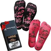 [Gothic Curiosities] If You Can Read This Bring Me Coffee Socks - 2 Pairs (Black & Pink) - Unisex Fit for Shoe Sizes 5-12 - Coffee Gifts for Women, Black Pink, One Size