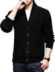 [Generic] Men's Stand Button Knitted Cardigan Slim Fit Cable Cardigans Sweater Button Up Knit Cardigan Sweaters for Men