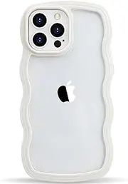 LOEV Design for iPhone 7 Plus Case, iPhone 8 Plus Clear Case with Wavy Edge, Cute Transparent Curly Wave Shape Frame Phone Case, Shockproof Hard PC & Soft TPU Protection Cover for Women Girls, White