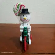 SNOWMAN PEDDLING CHRISTMAS TRICYCLE WIND-UP TOY HARD PLASTIC BY MIDWOOD BRANDS