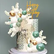 [Gyufise] 57Pcs Balls Cake Topper Boho Grass Cake topper Pearl Balls Acrylic Happy Birthday Cake Decorations for Wedding Baby Shower Birthday Boho Themed Party Supplies Pearl Green
